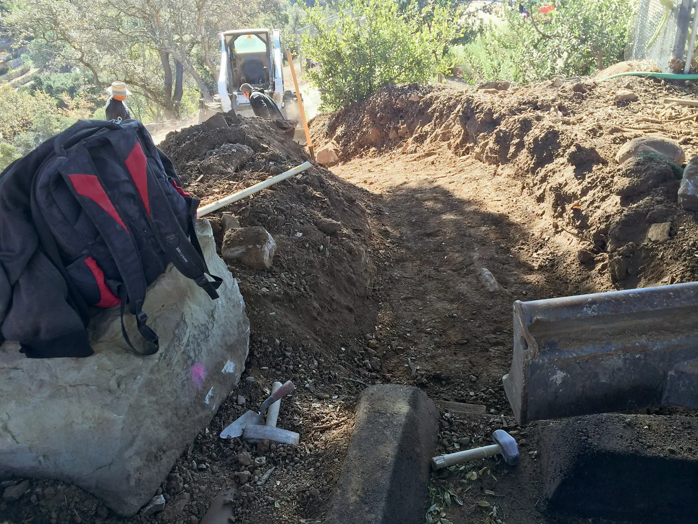 Construction of drainage culvert southeast corner of upper parking lot.