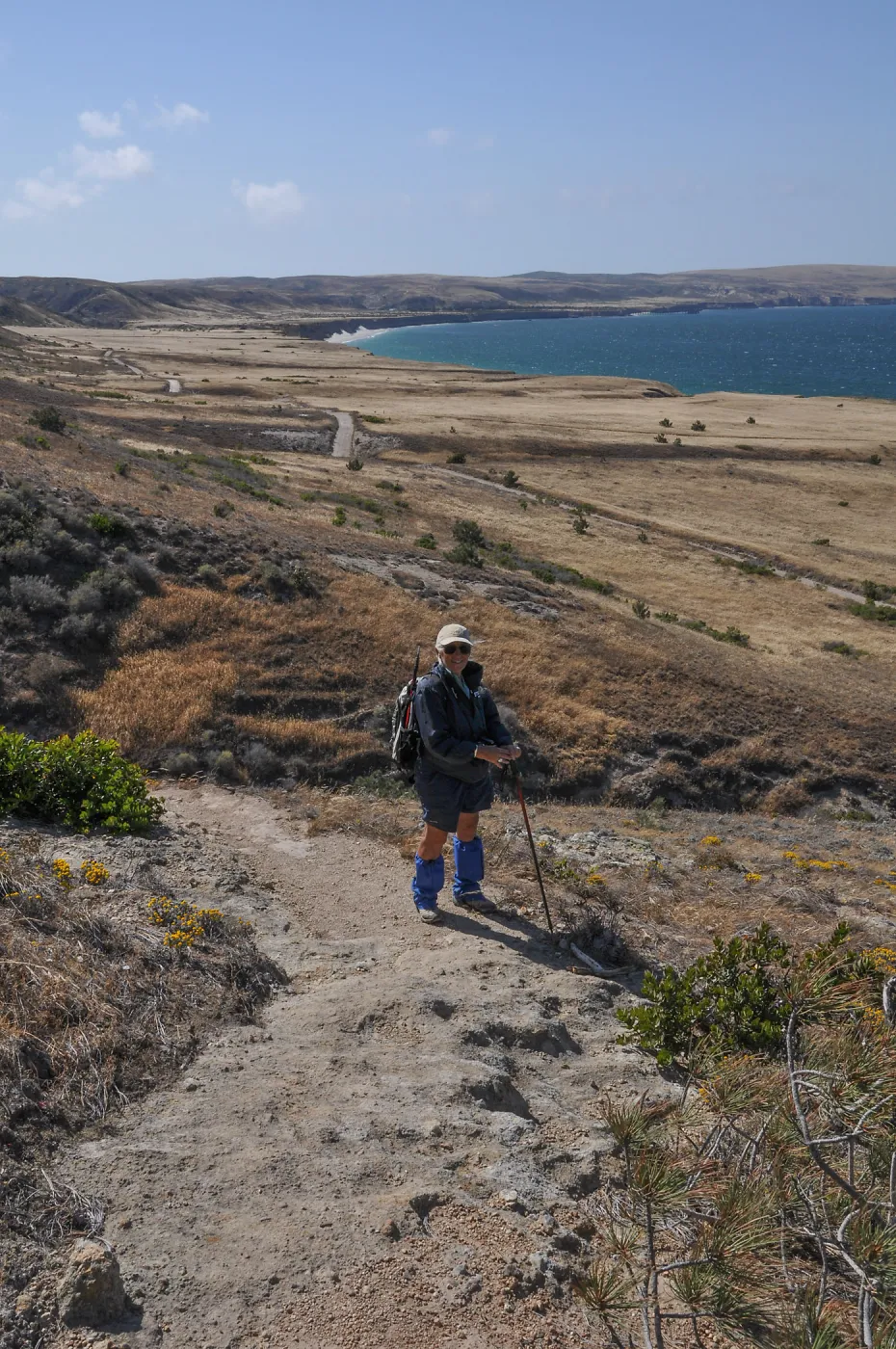 Santa Rosa Island Trip, Inge Rose hiking up toward Torrey Pines