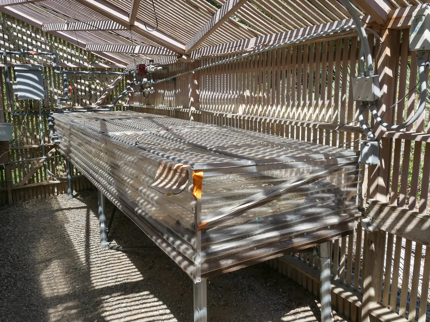 Garden Growers Lath House before start of repairs. Heated bed in northwest corner.