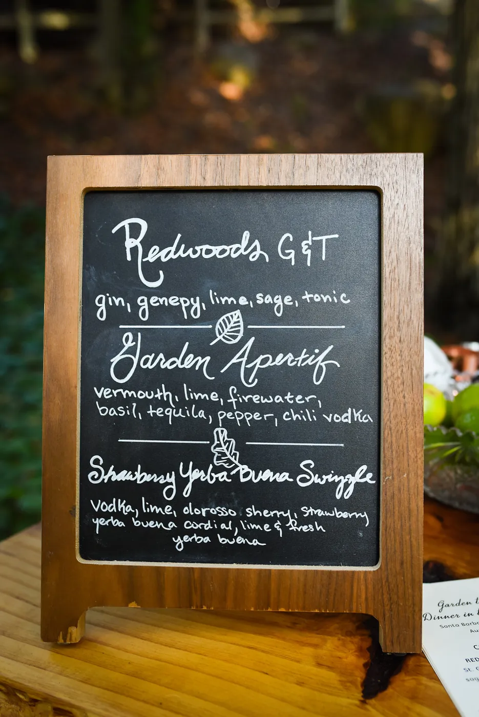 Garden to Table Dinner in the Redwoods 2017, bar menu