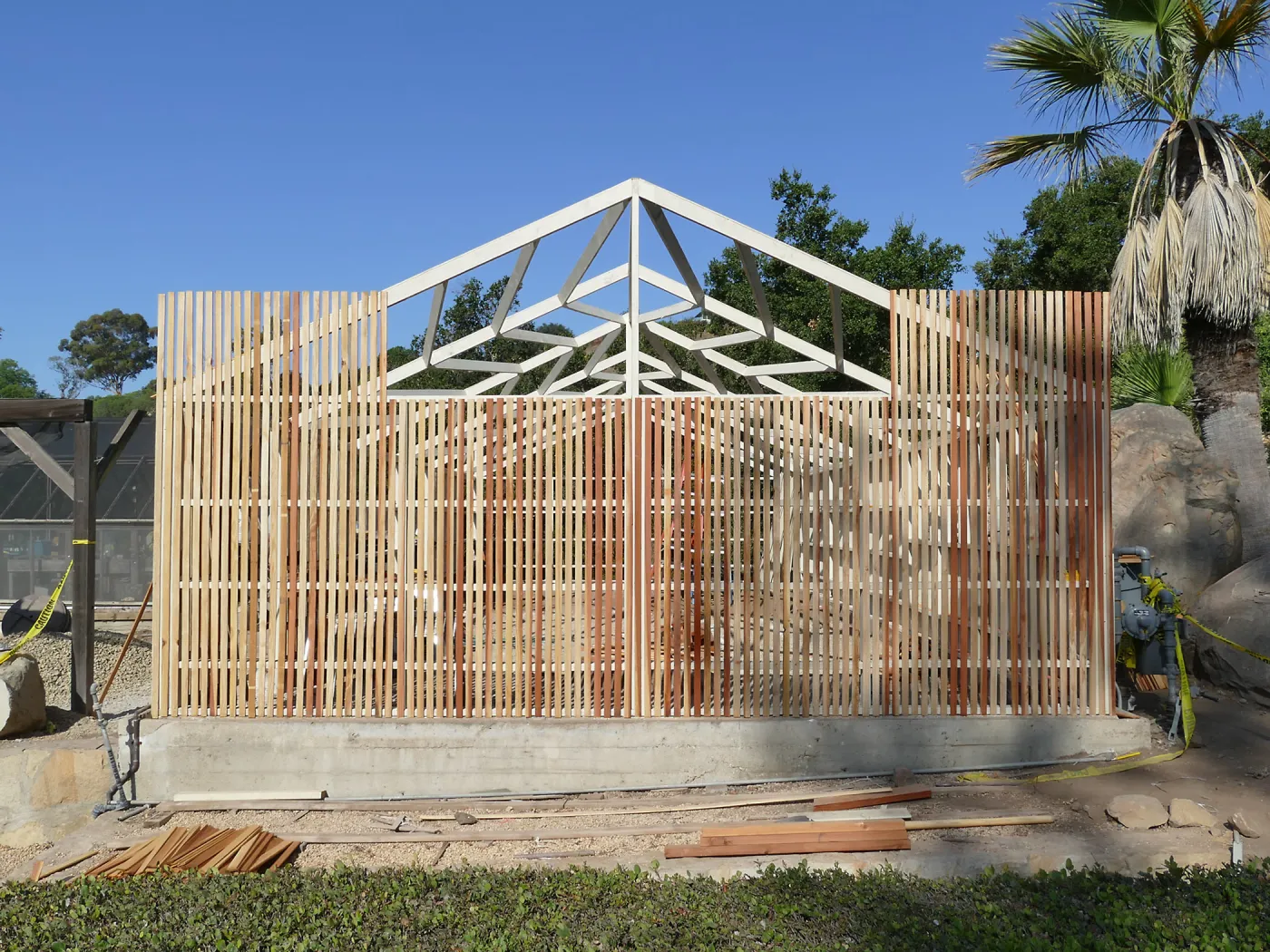 Garden Growers Lath House during repairs, looking west from Coutyard