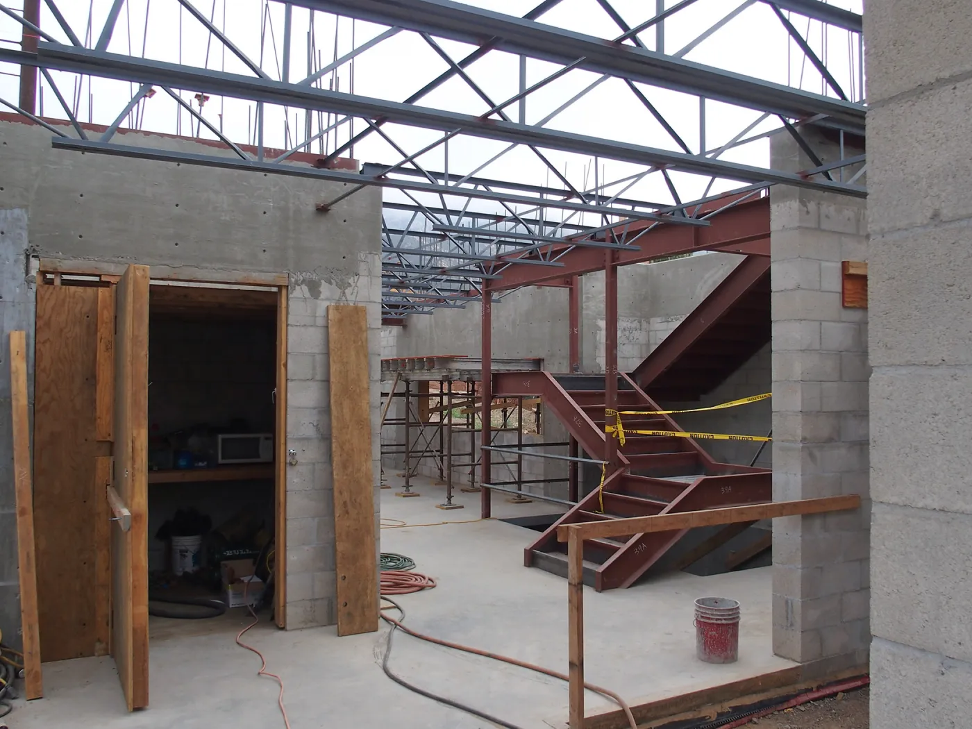 Pritzlaff Conservation Center Construction, elevator shaft and stairway, looking northeast