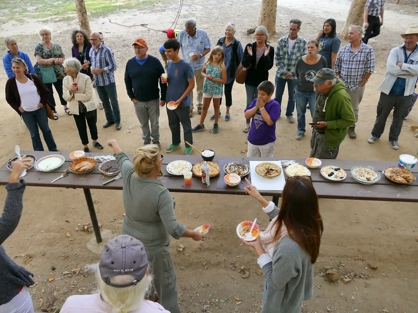 SBBG Staff Picnic, 2017, announcing the pie contest winners
