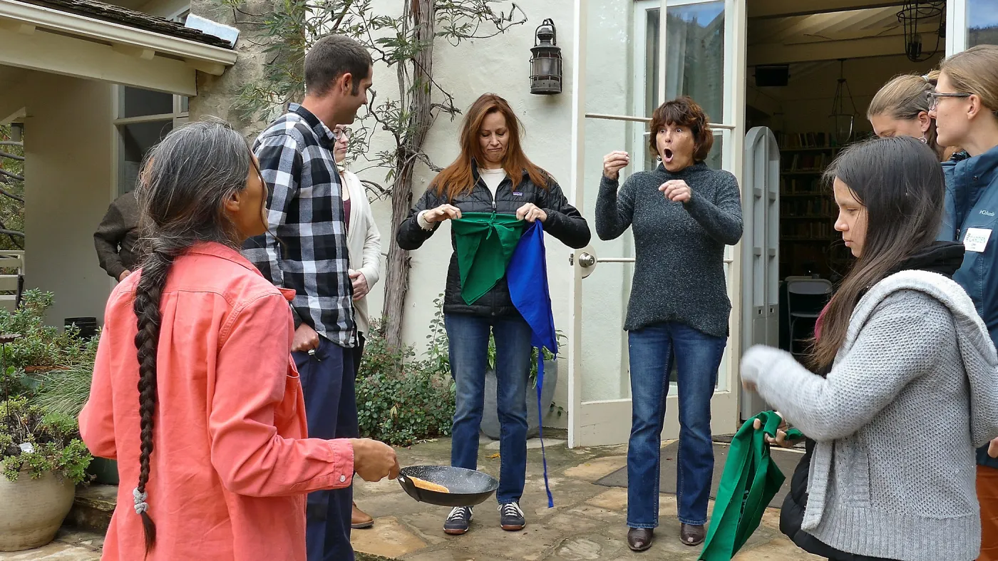 Pancake Day 2018, Team Michele preparing to race against Team Michelle