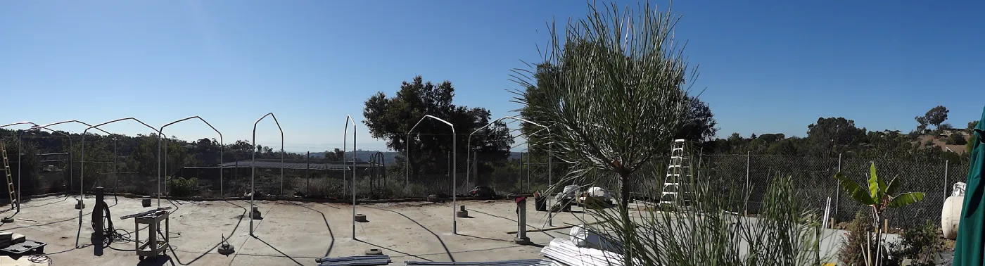 Construction at the Hort Unit, SBBG staff install the new shade structure