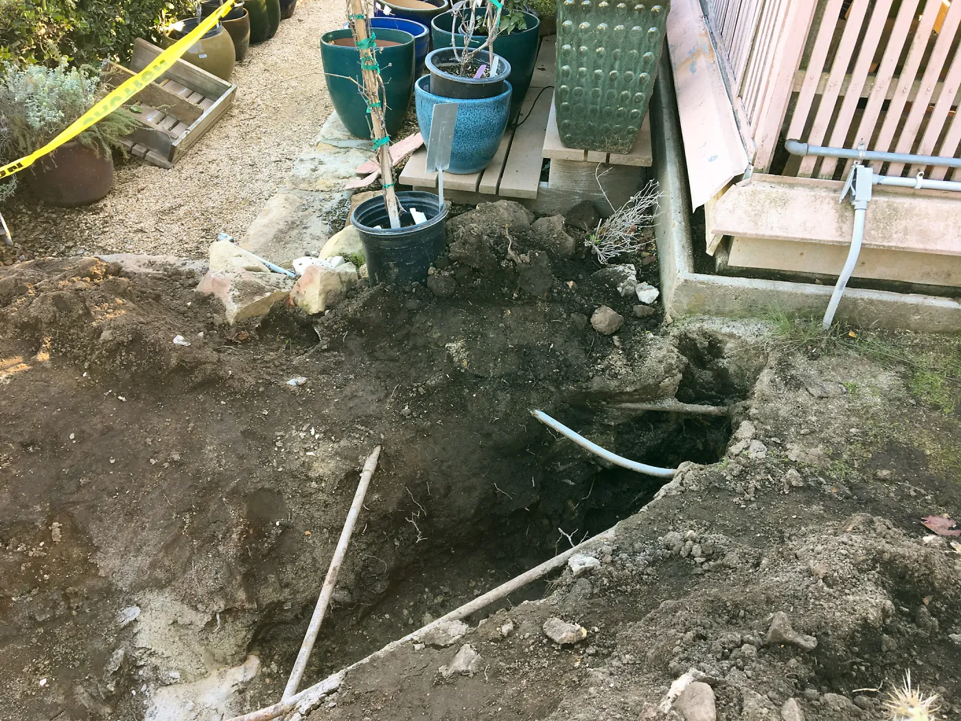 Work on new gas line in Courtyard, northeast corner of Lath House
