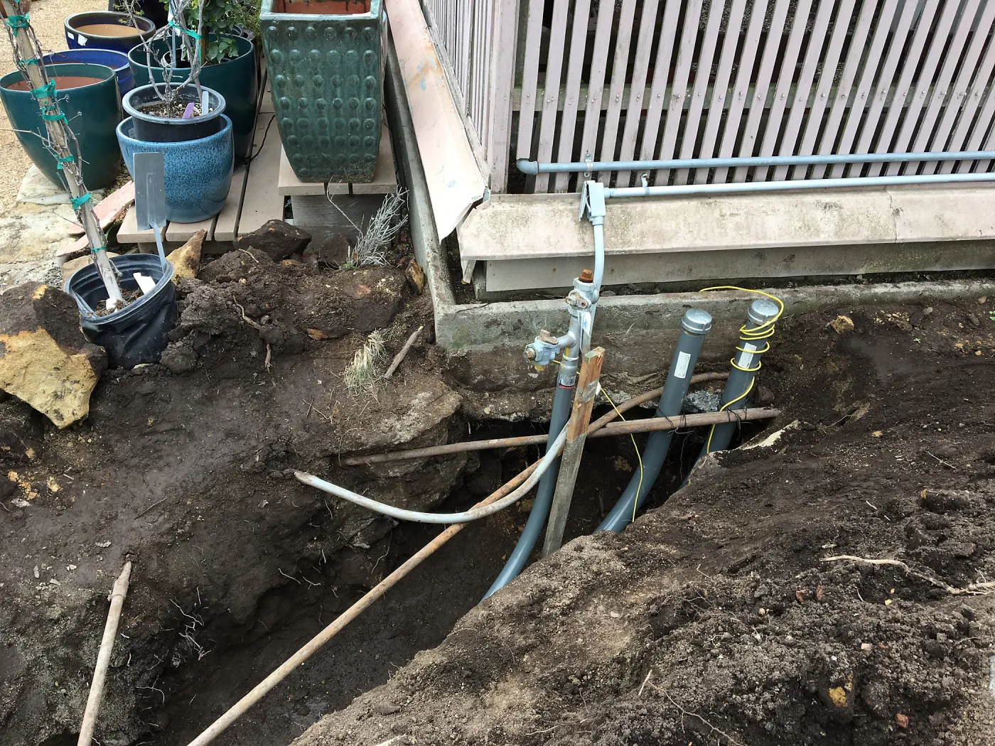 Work on new gas line in Courtyard, northeast corner of Lath House