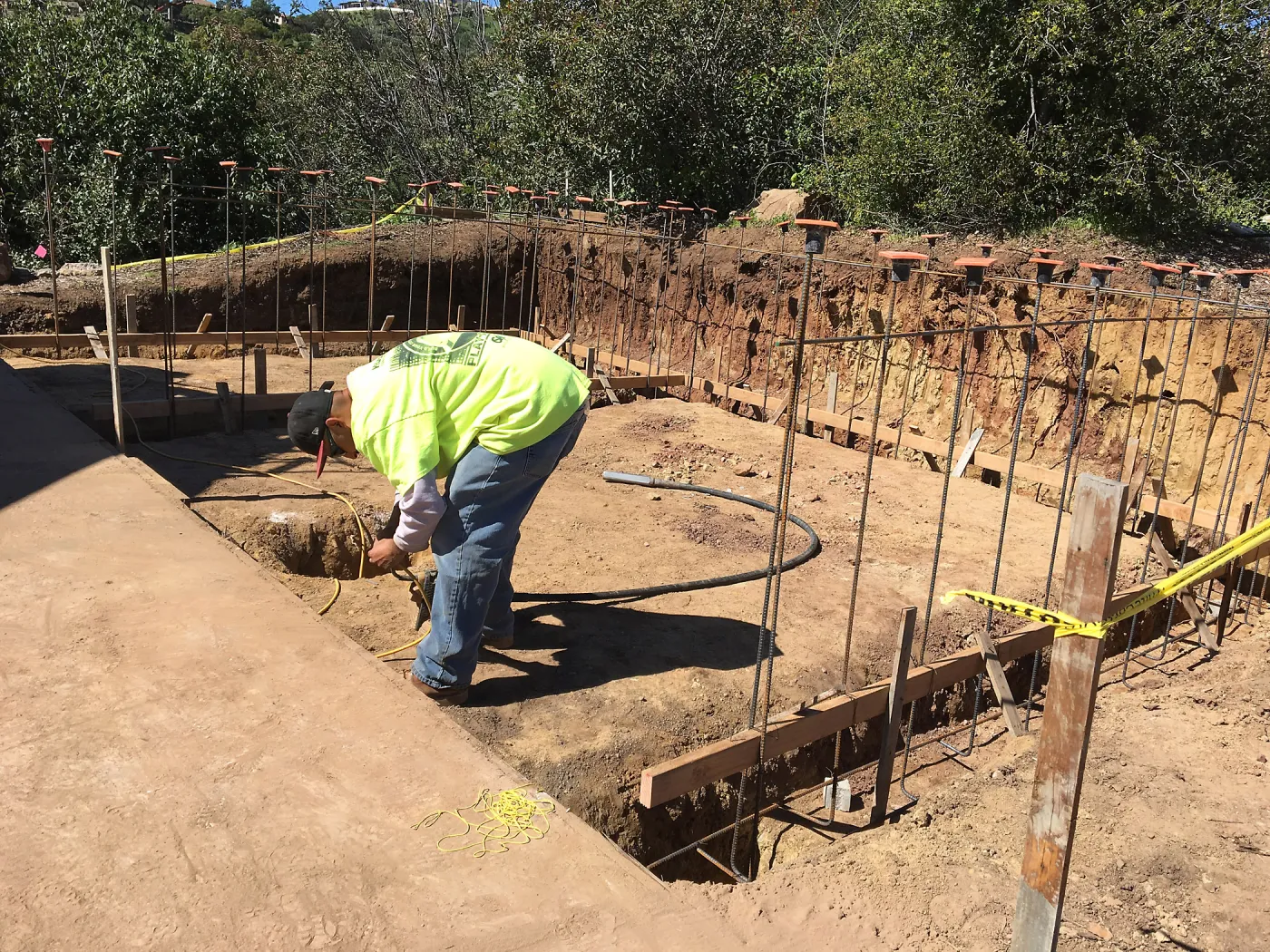 Construction of soil bins in upper parking lot