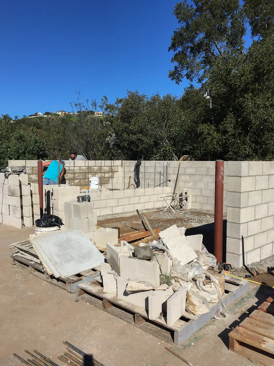 Construction of soil bins in upper parking lot
