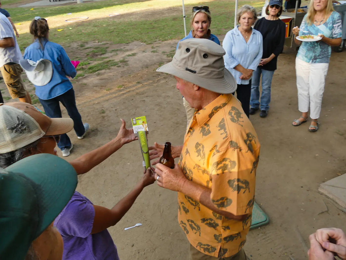 SBBG Staff Picnic 2018, paper airplane contest winner Dave Kershaw receives prize