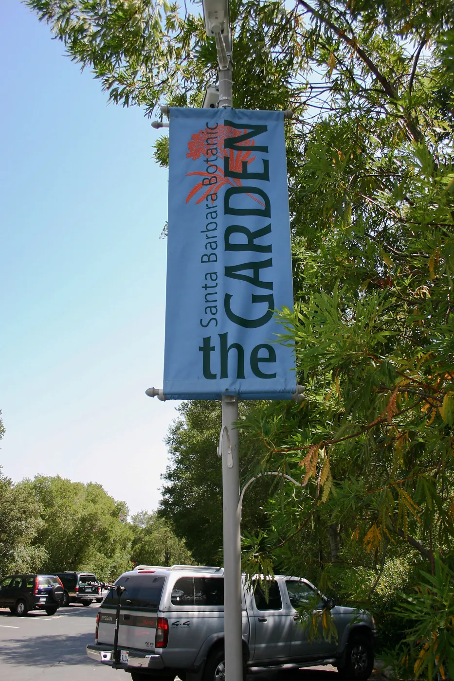Pole banner at visitor entrance