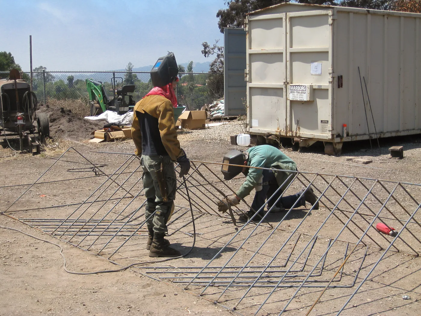 Construction of Herb Parker's â€˜Haven' labyrinth, welding roof framework