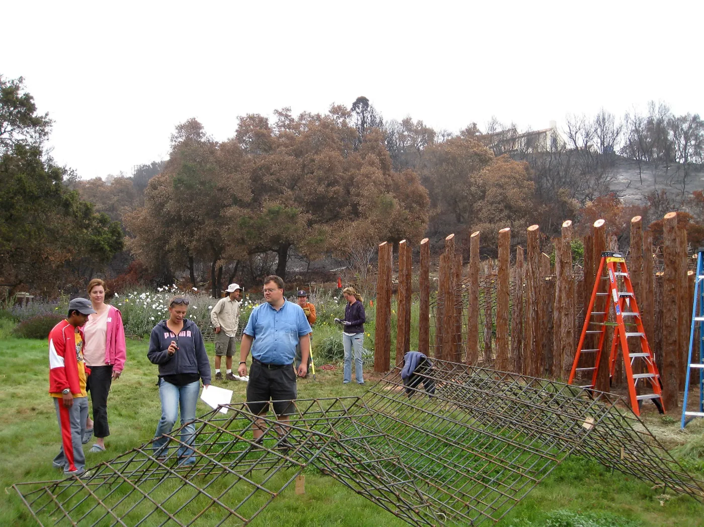 Construction of Herb Parker's â€˜Haven' labyrinth, Volunteers and staff help build