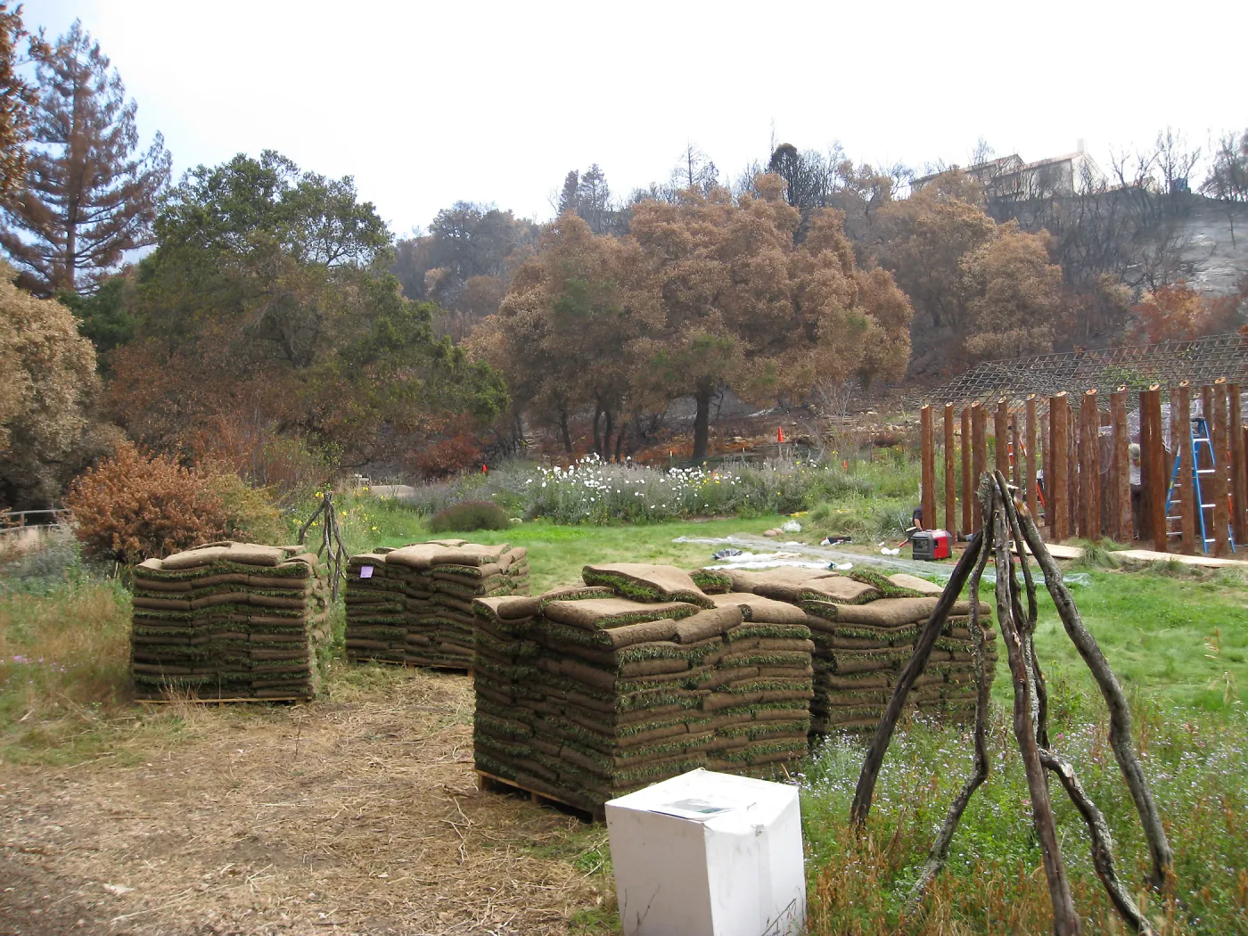 Construction of Herb Parker's â€˜Haven' labyrinth, sod for roof