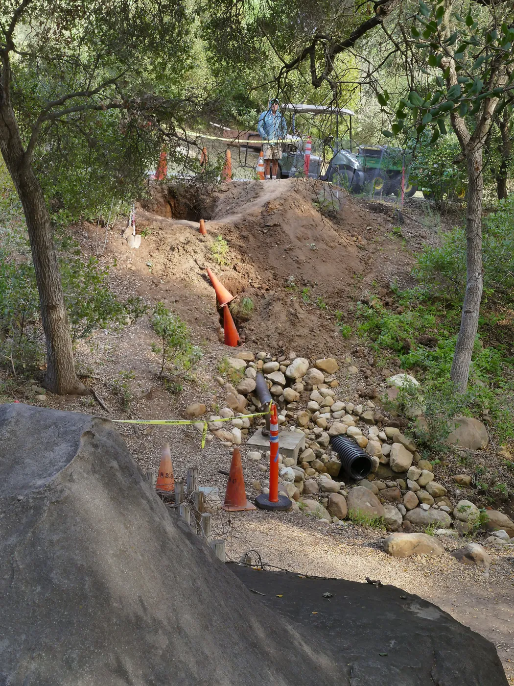 Repair of broken 4 inch water linebetween the Teahouse and Mission Canyon Road