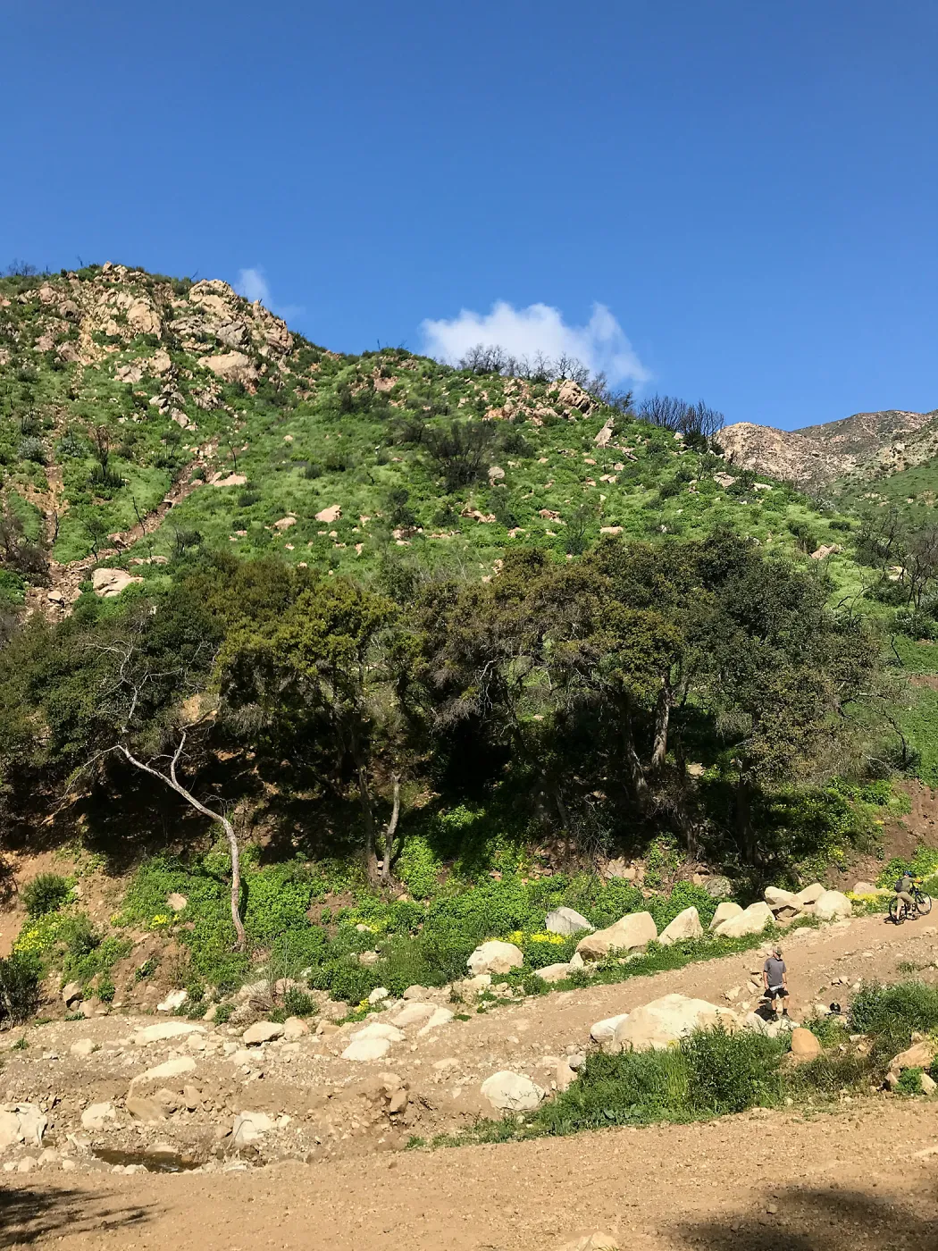 Romero Canyon day trip with Natalie Love, Creek crossing and mountain bikers