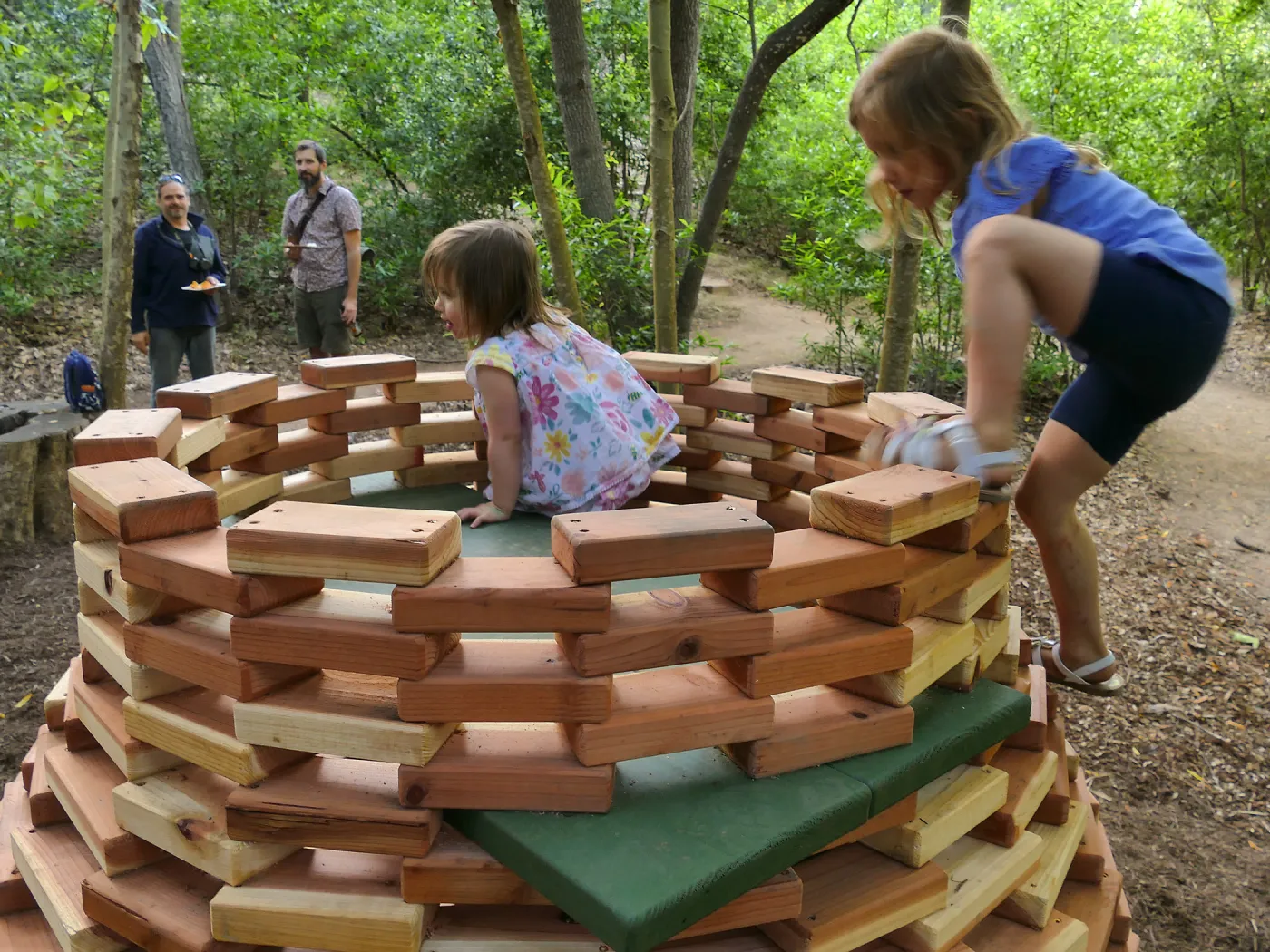 Santa Barbara Botanic Garden Casitas Opening, children playing on â€œThe Hivesâ€ Casita