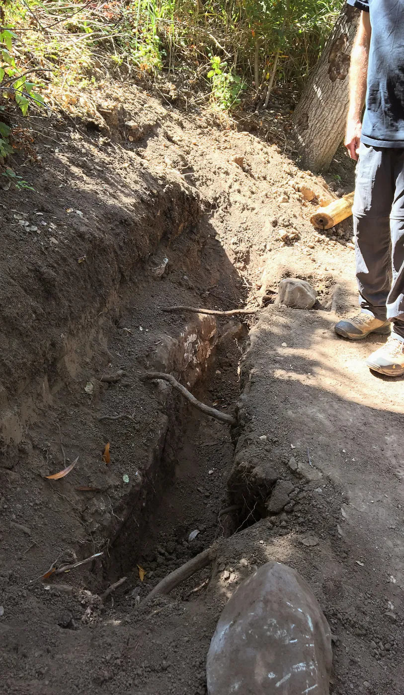 Rebuilding Pritchett Trail, Aqueduct exposed