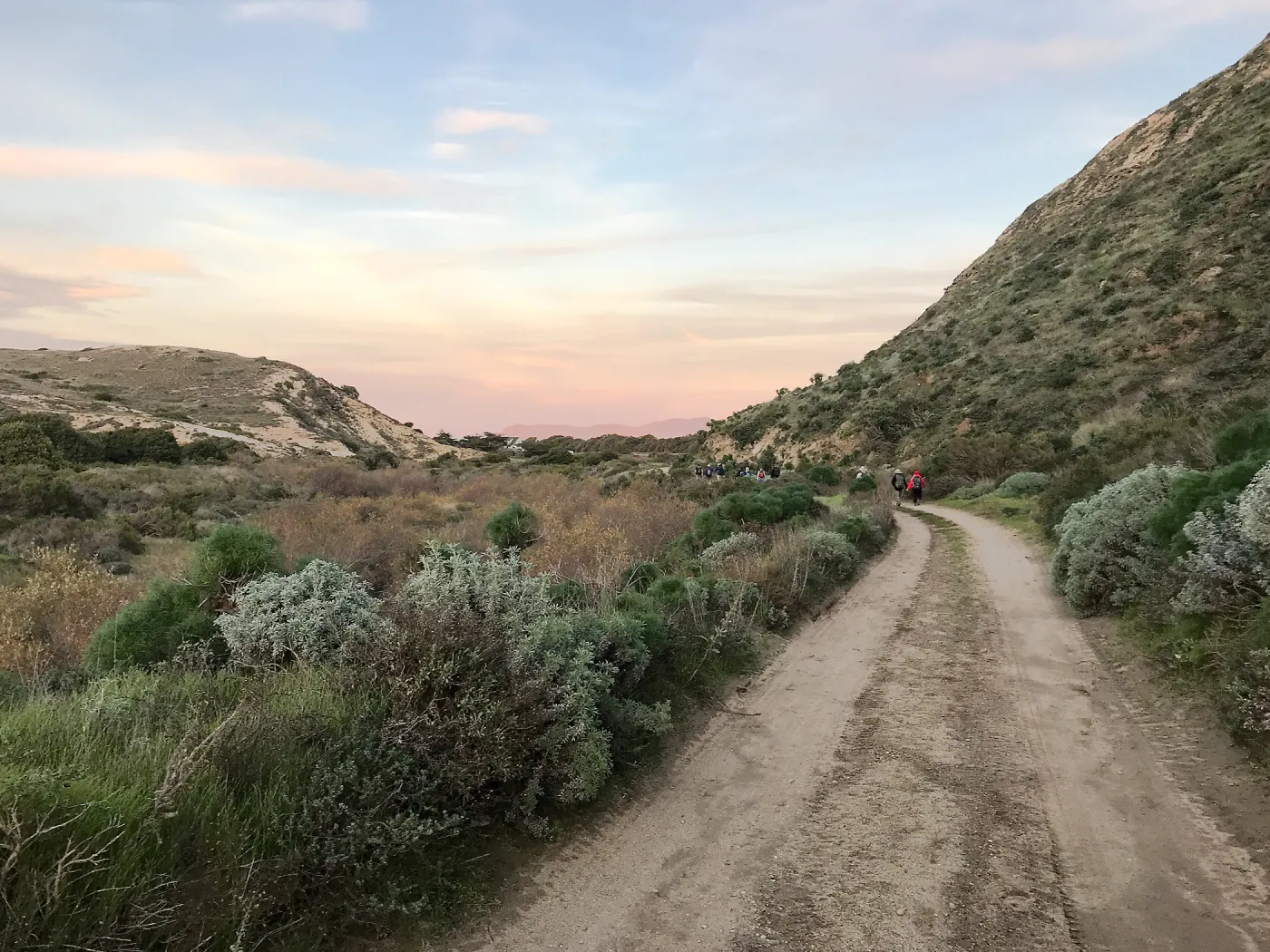 View of Santa Cruz Island lit up in Sunset, Main road from Santa Rosa Island Research Station Lodge