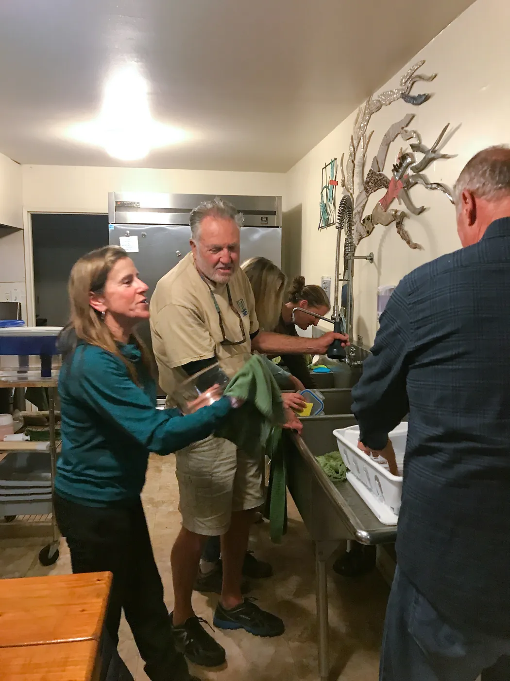 Shared dinner clean up, Santa Rosa Island Research Station Lodge Kitchen