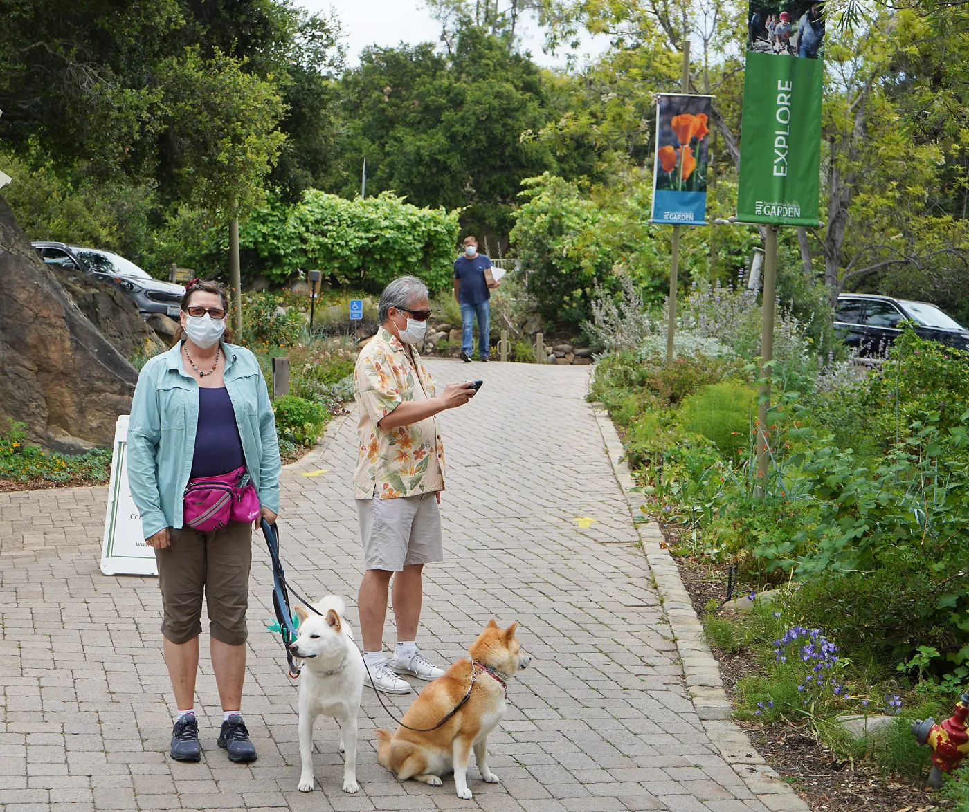 Visitors at entrance, First day of limited reopening to members, after COVID-19 pandemic closure