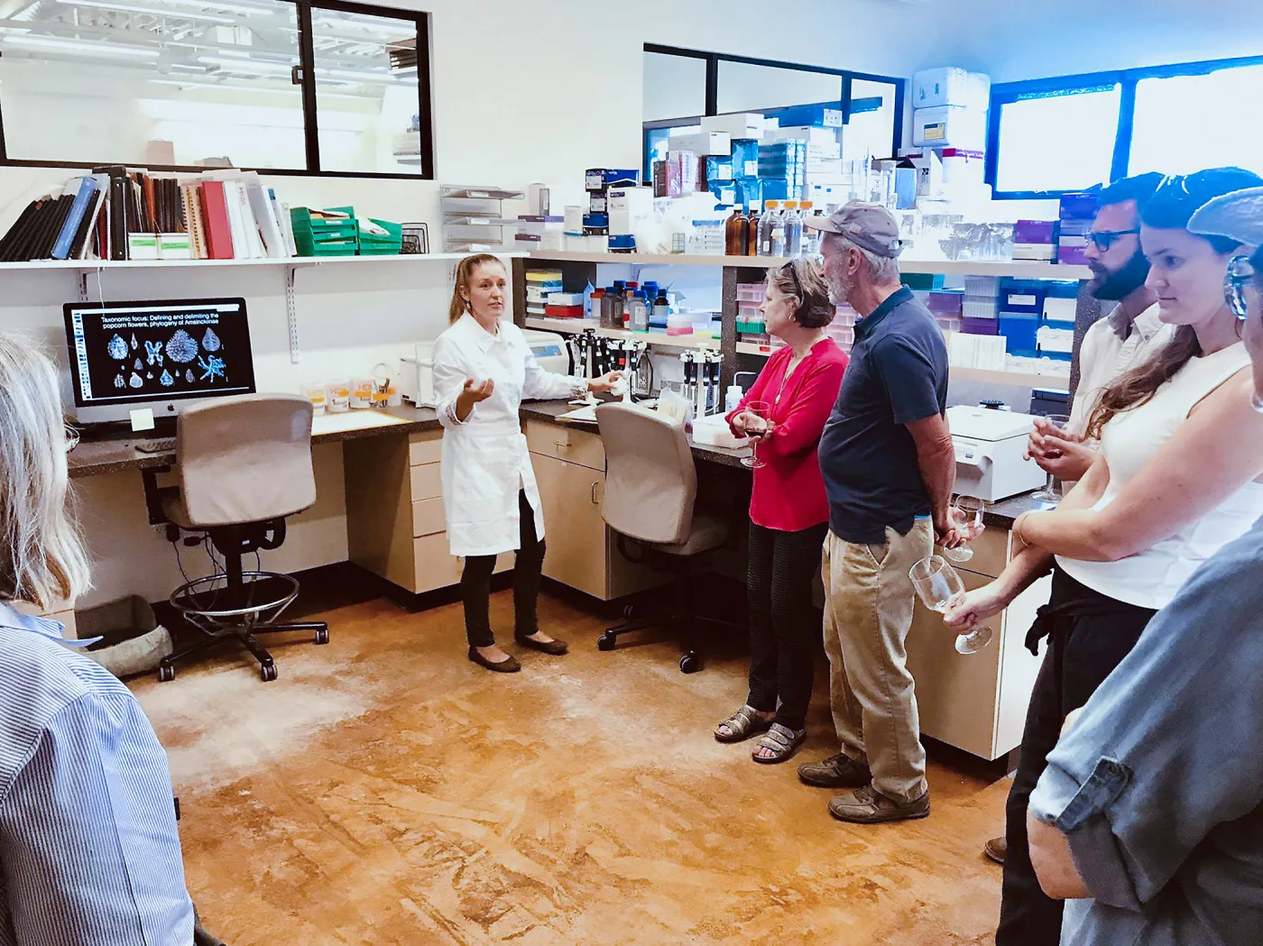 Kristen Lehman demonstrating in the Genetics Lab, Behind the Scenes Pritzlaff Conservation Center Members Only Tour