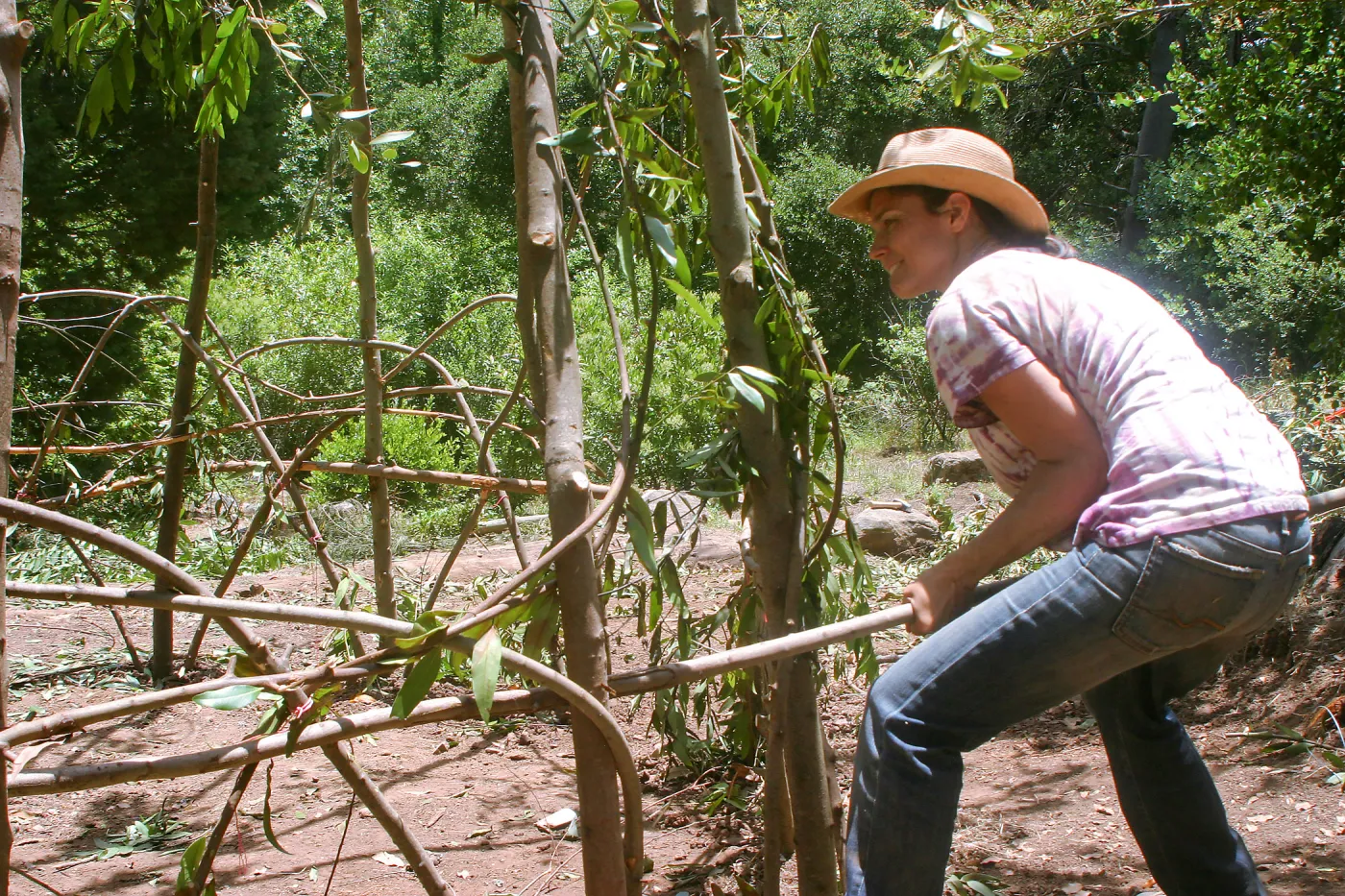 Betsy Lape building the Woodrat House Casita