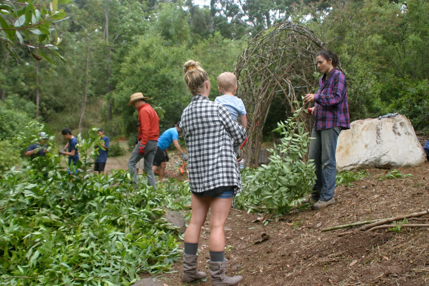 Volunteers working on the Woodrat House Casita