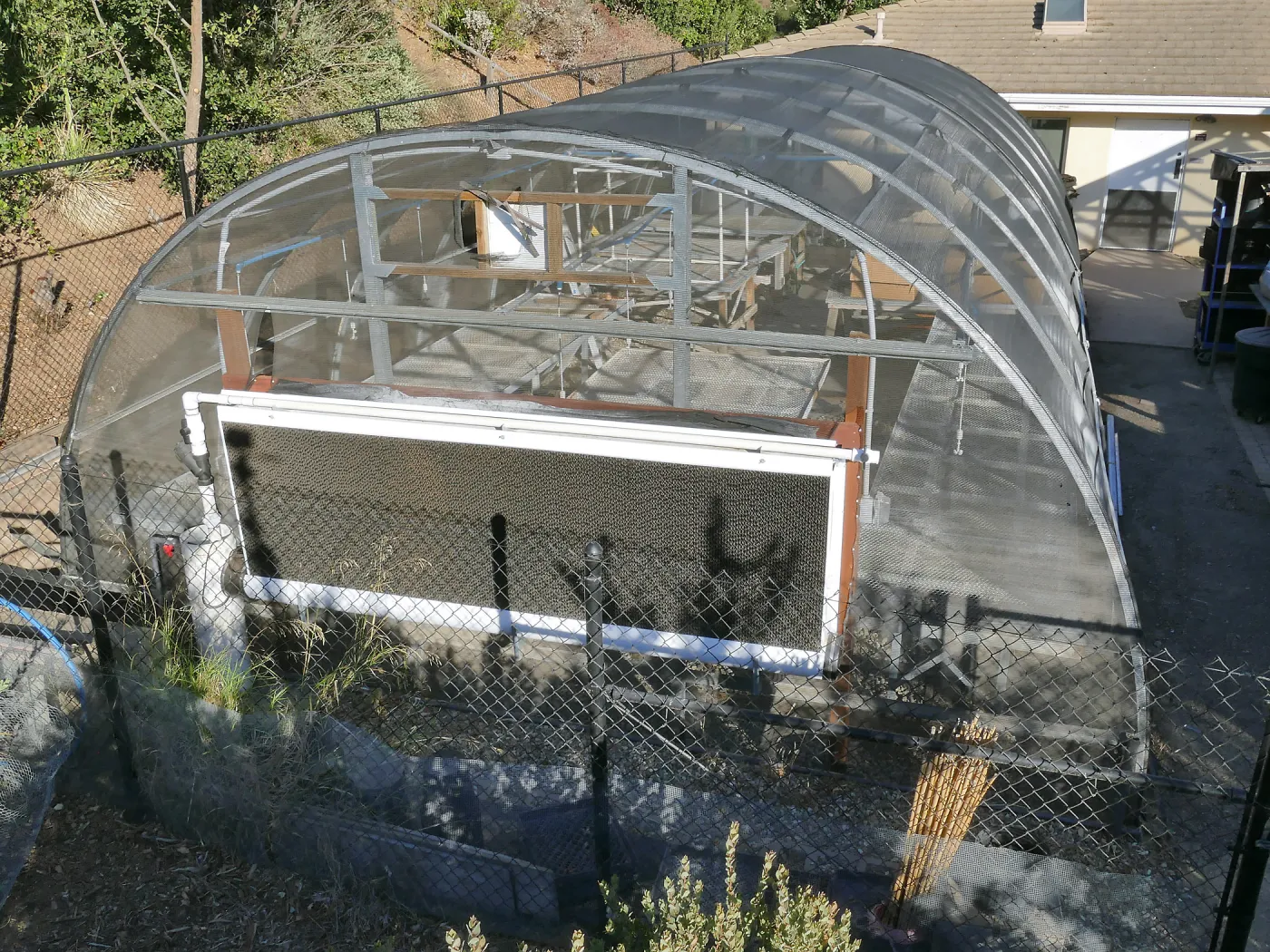 Evaporator on the west side of the Hoop House at Horticulture Unit
