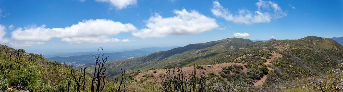Panorama looking West over Nordhoff Ridge road, Foot path/Red reef trail east of Nordhoff Ridge Road, Ojai, CA, Thomas Fire Survey - Mapping Recovery project