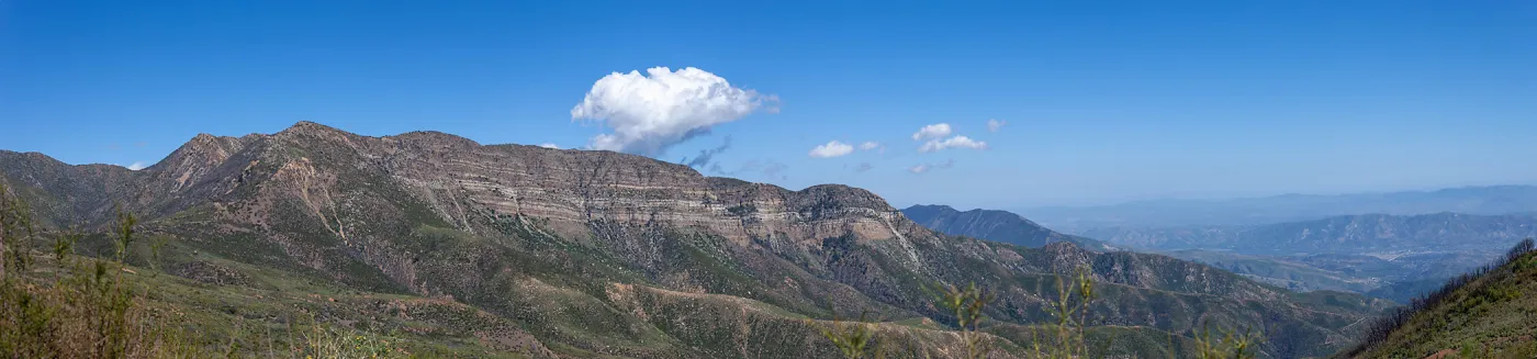 Panorama of the Topa Topa bluffs, Sisar Canyon Road, Ojai, CA, Thomas Fire Survey - Mapping Recovery project