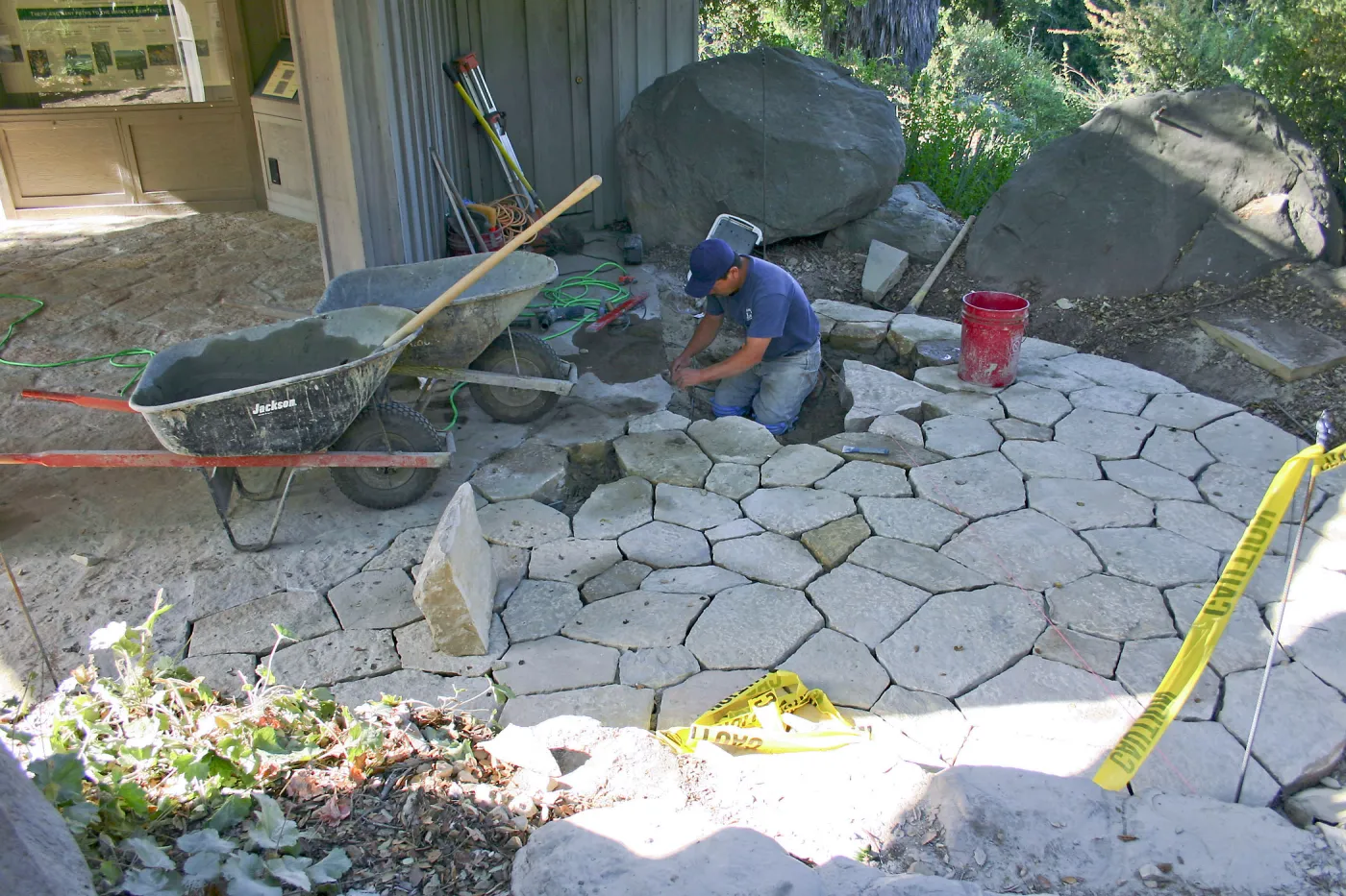New stone paving at the Information Kiosk