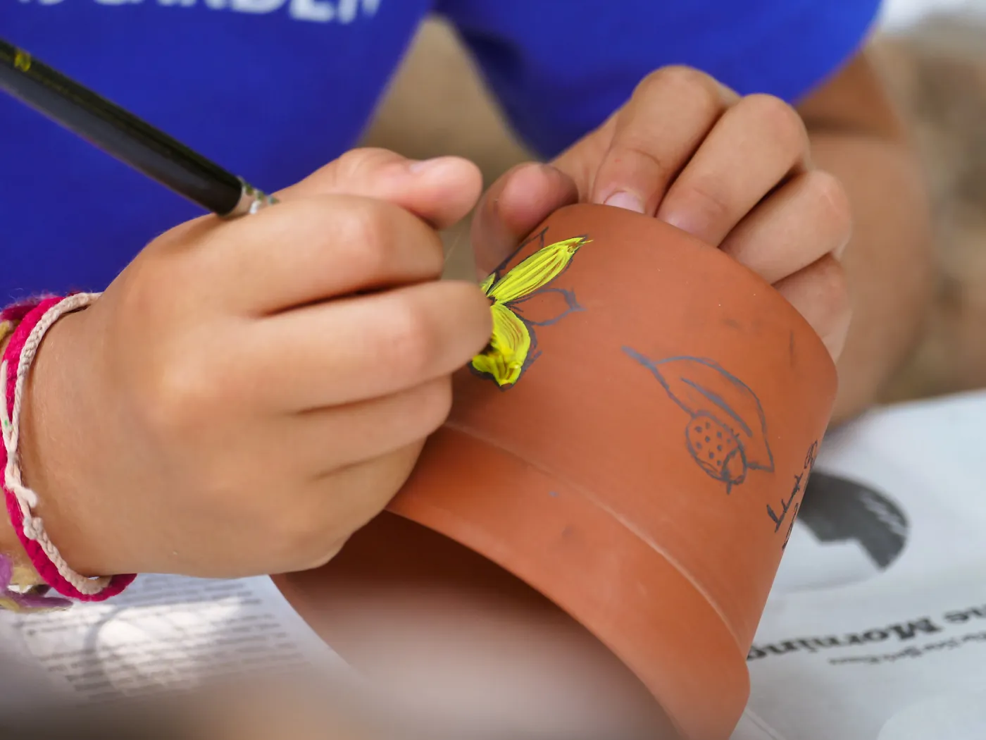 Acorn Adventurers Summer Camp, flower pot decorating activity