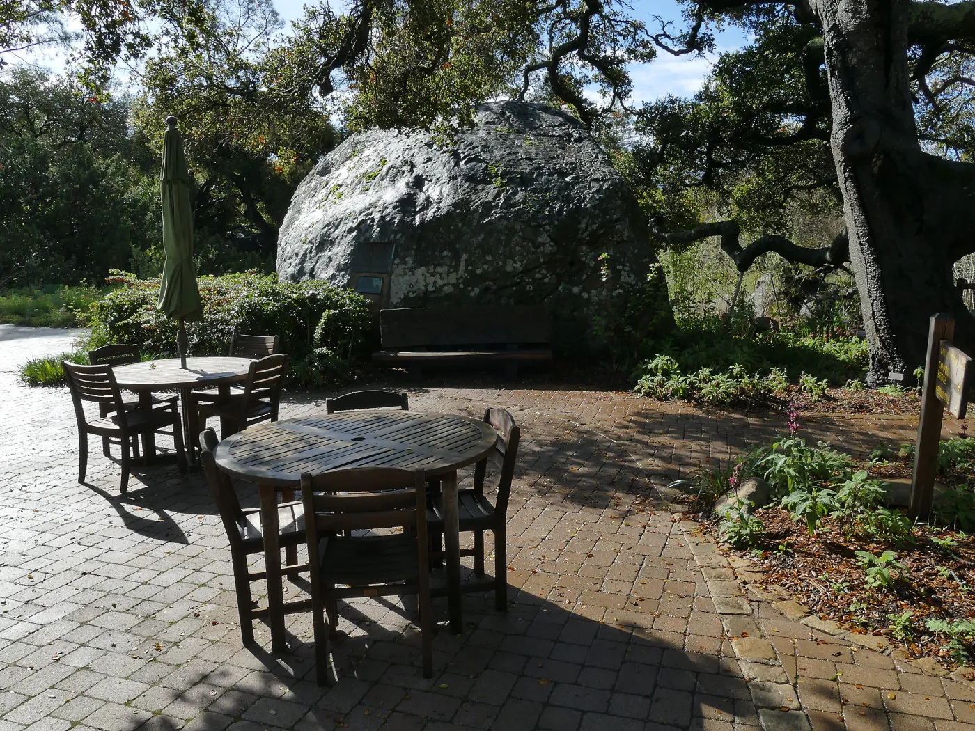 Tables and chairs at the Blaksley Boulder after a storm