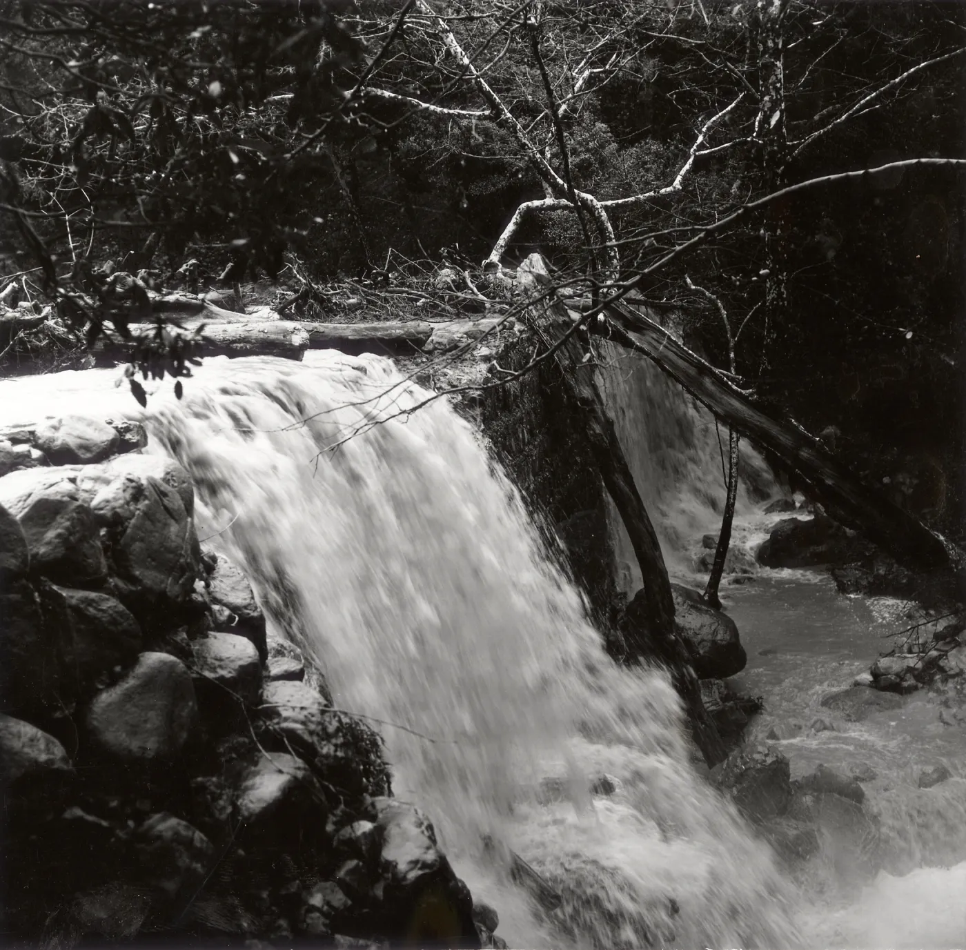 Mission Creek flooding over Mission Dam, after Coyote Fire 1964