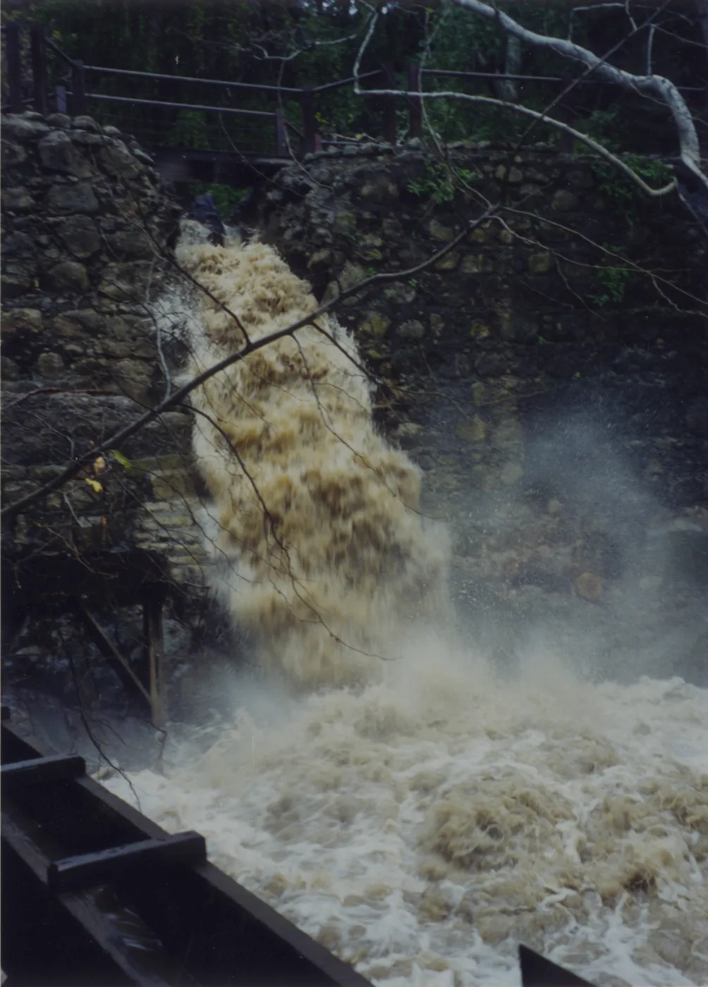 Mission Creek flooding through the flue at Mission Dam