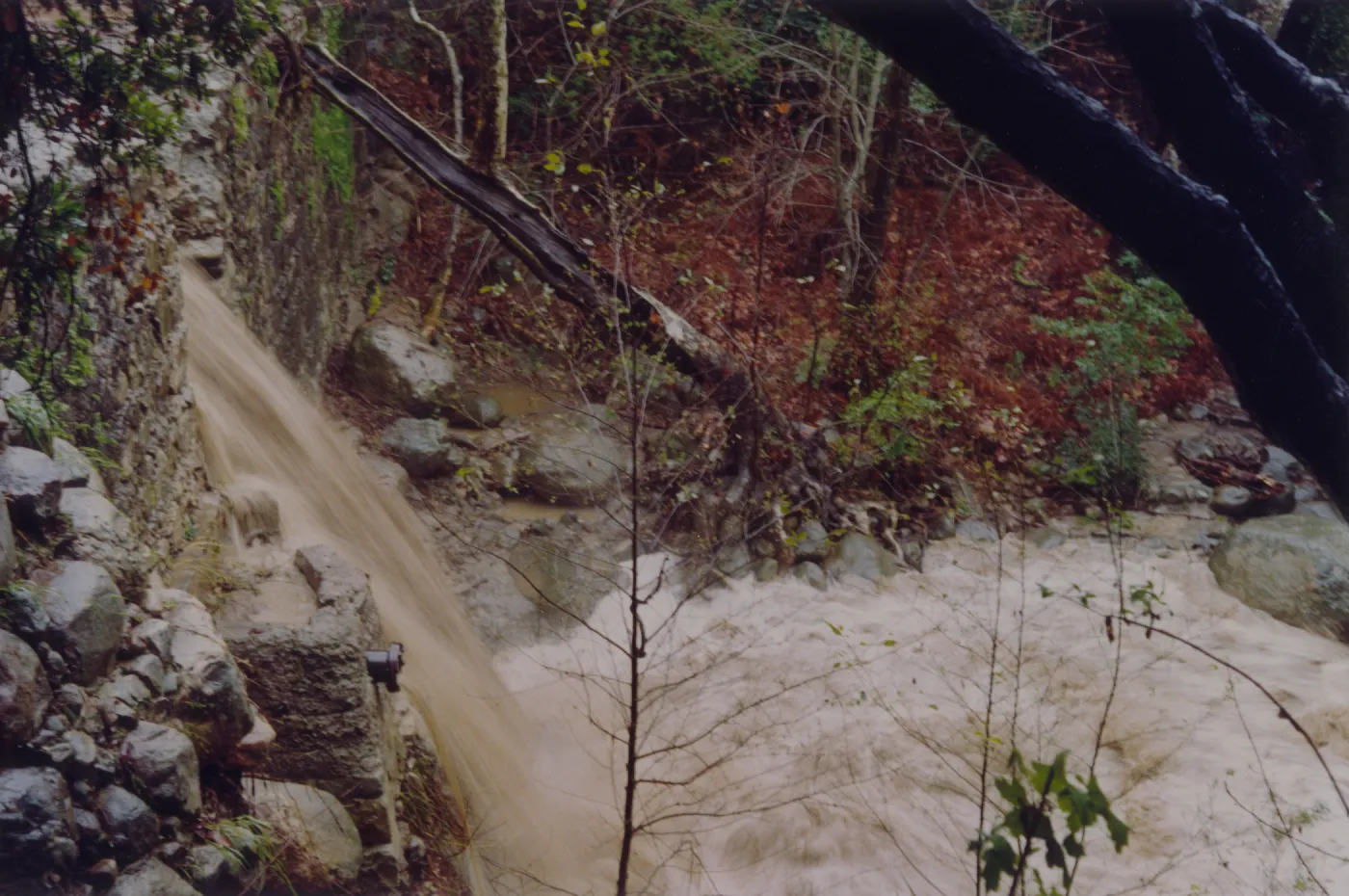 Mission Creek flooding through the flue at Mission Dam