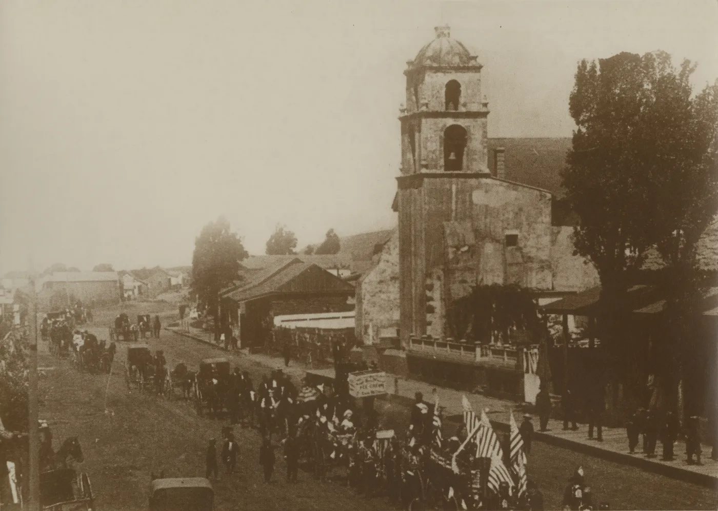 Parade at San Buenaventura Mission , Ventura c. 1870