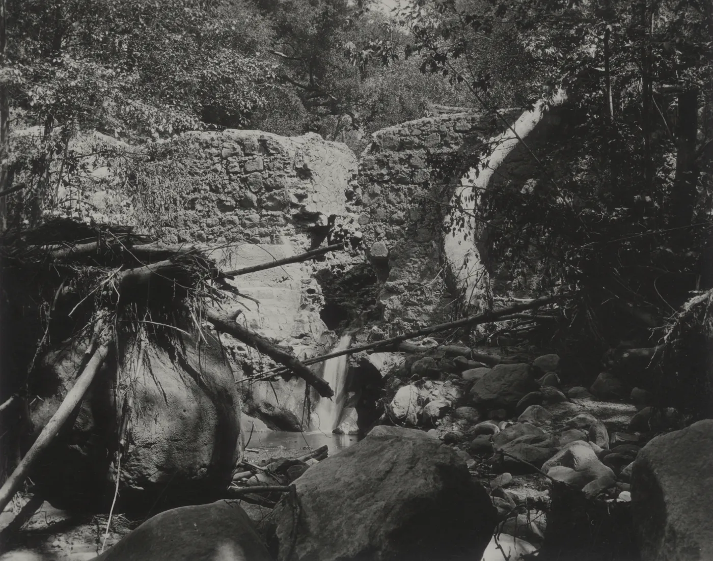 Mission Creek waterfall flowing below Mission Dam, circa 1926