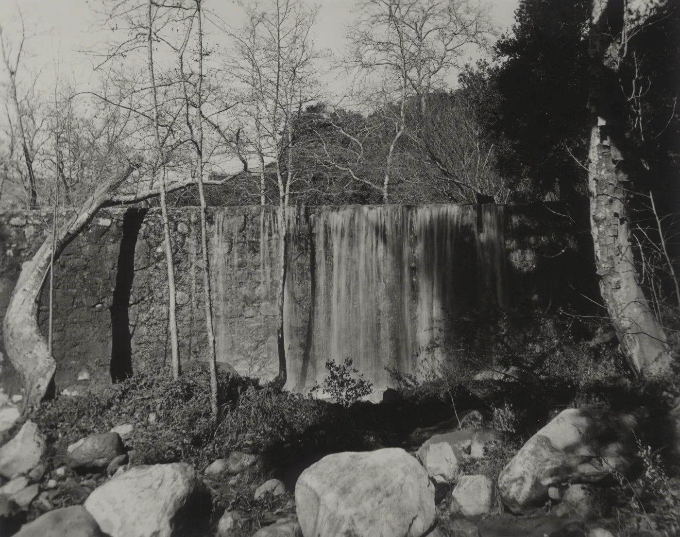 sheeting waterfall over Mission Dam, 1935