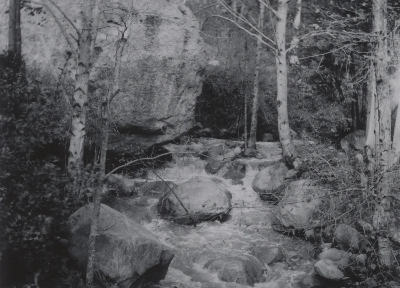 Mission Creek, running swiftly, below Mission Dam, 1952