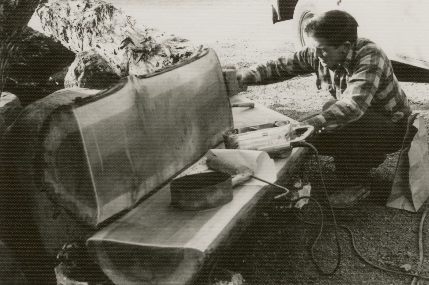 installation of new wood bench at the Garden Entrance, 1975