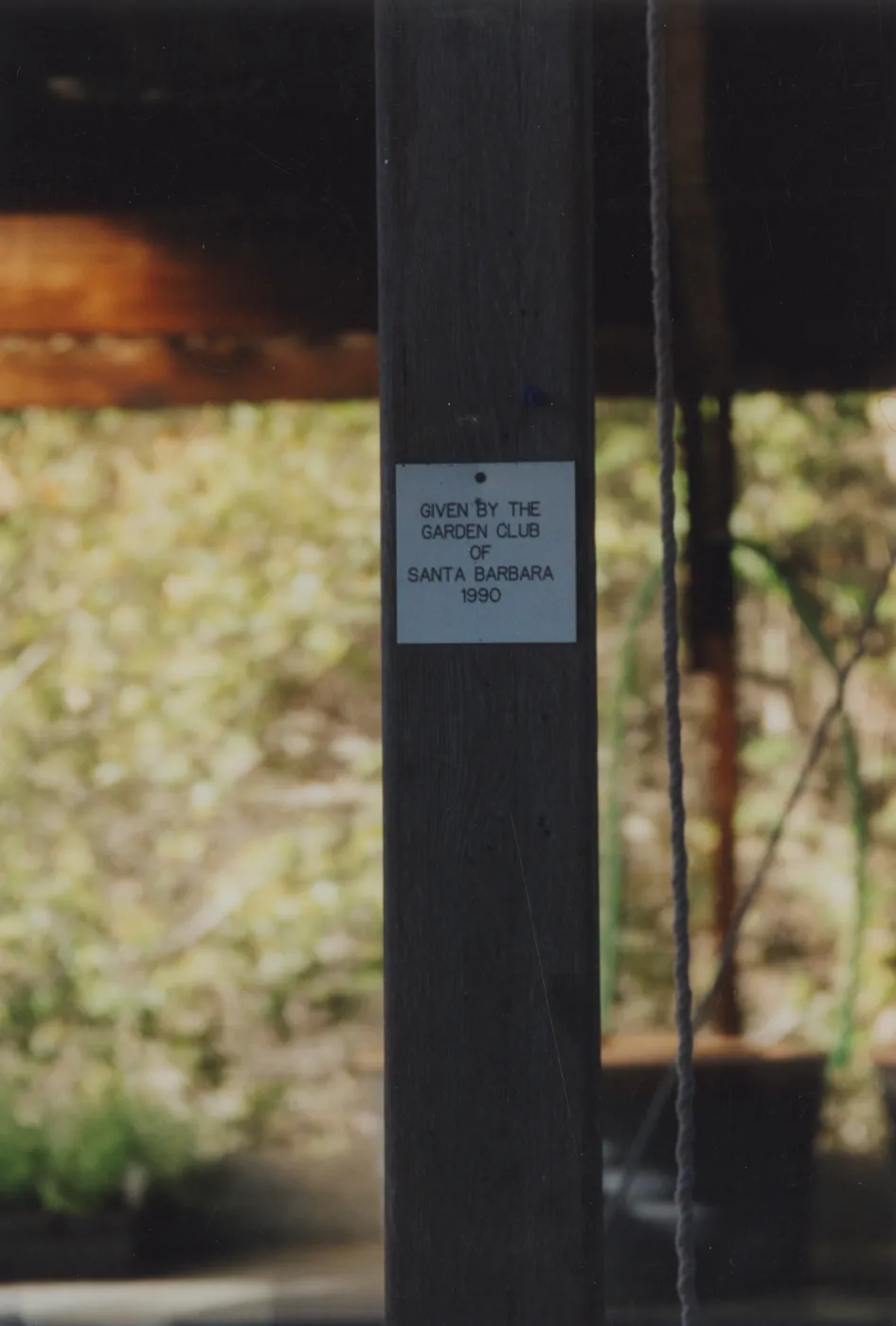 Garden Club of Santa Barbara Plaque, 1990, Garden Growers Lath House on Garden Terrace