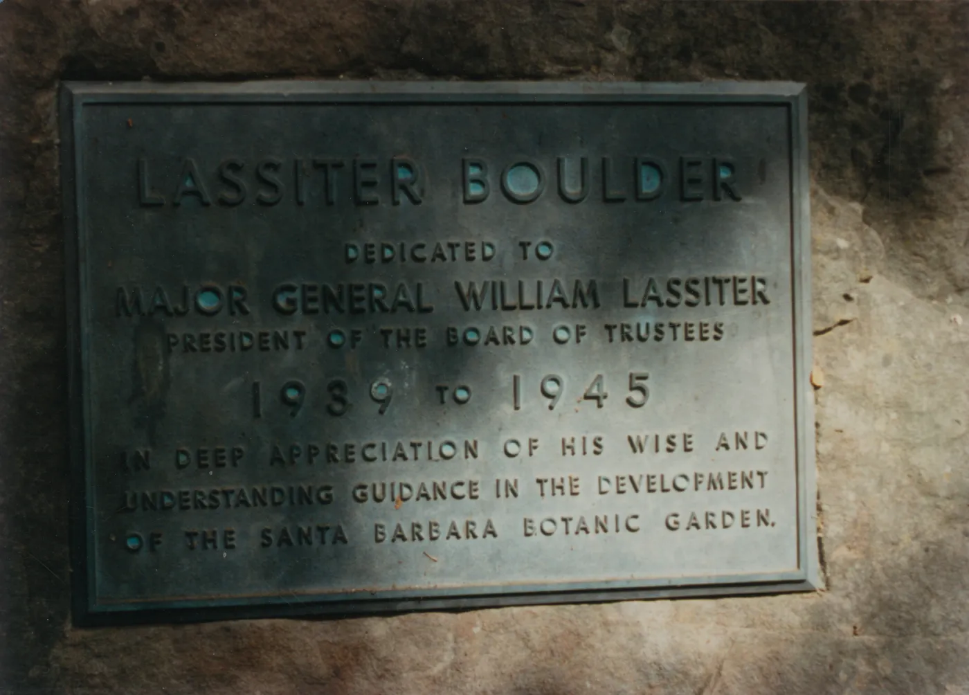 William Lassiter Plaque, 1959, on Lassiter Boulder