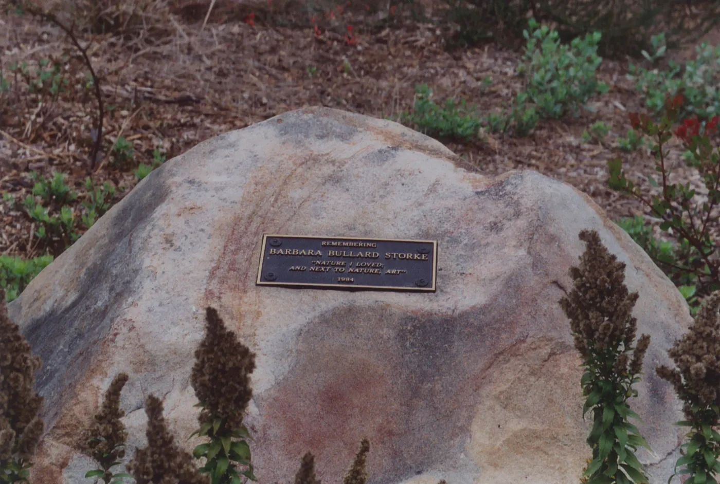Barbara Bullard Storke Plaque on Boulder, 1984, Porter Trail