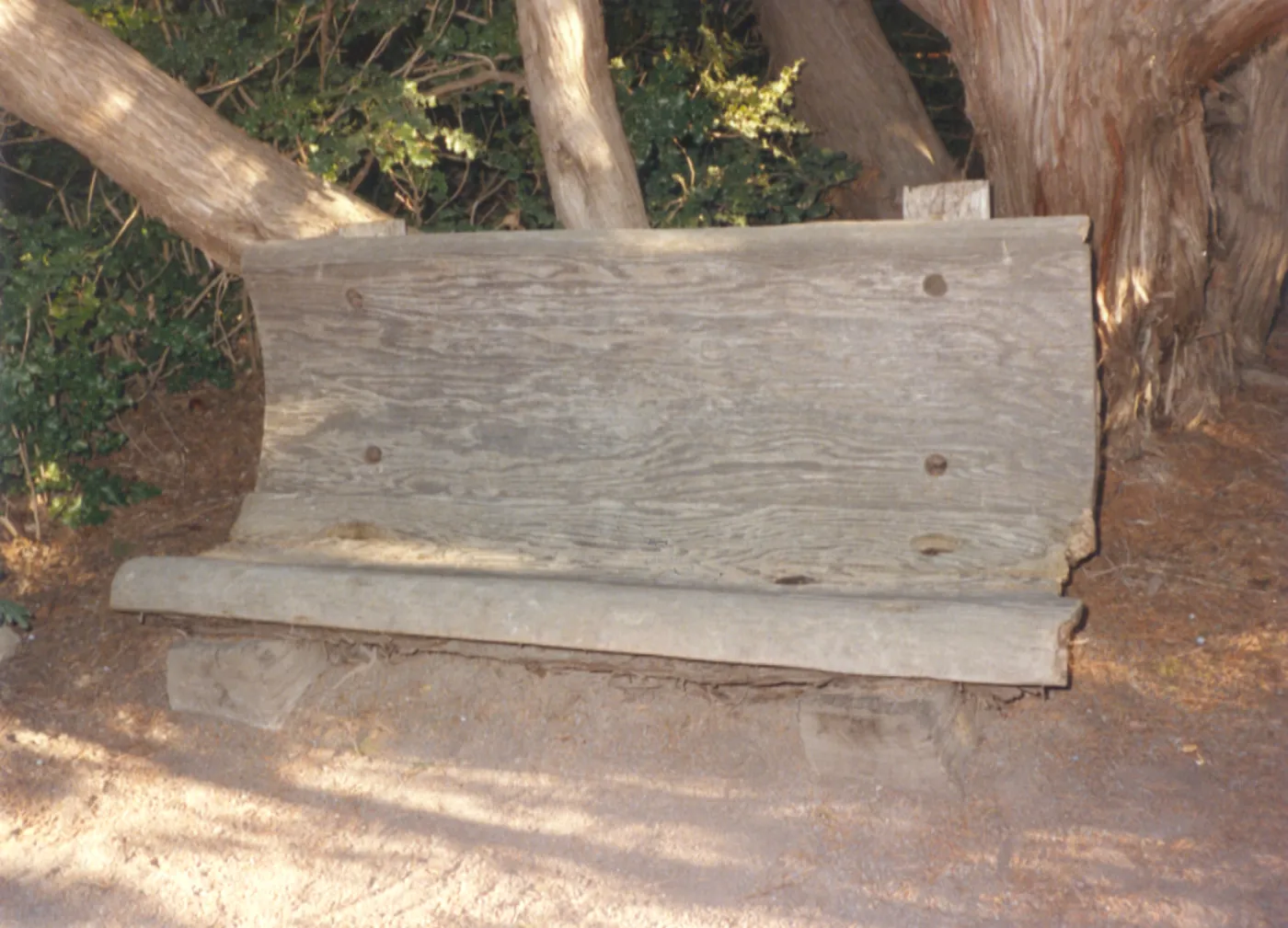 old wood bench near restrooms (replaced by Cloud Bench)