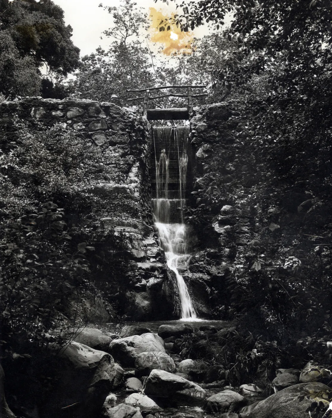 The Old Mission Dam is one of the features of the Botanic Garden. It was built of native sandstone in 1807, under the direction of the Mission Fathers and served as a source of water to the Mission grounds. The structure is in its original condition excep