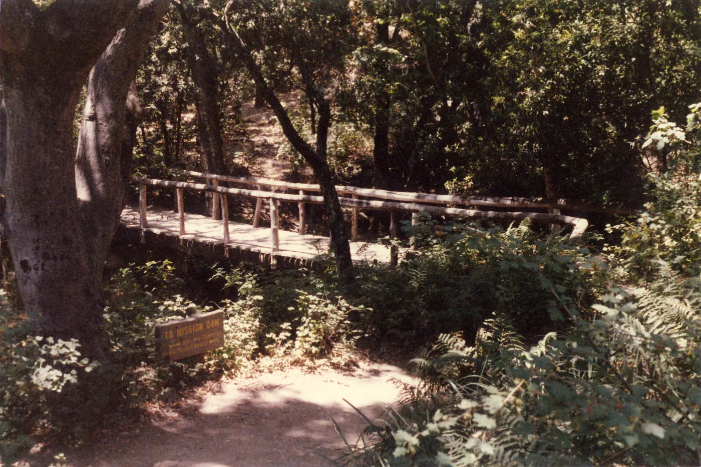Campbell Bridge, wood directional sign 'To Mission Dam'