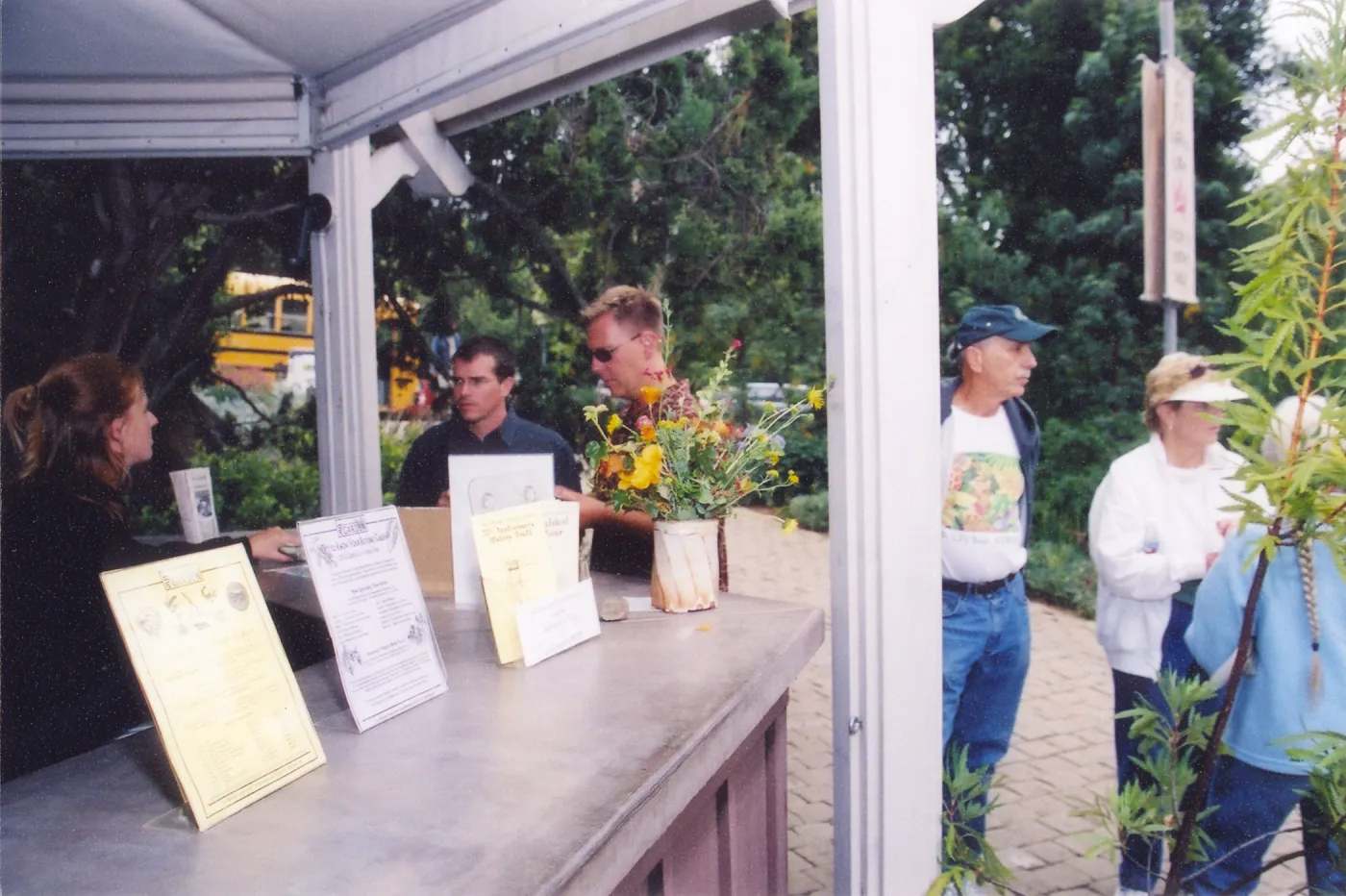 Visitors at entry kiosk