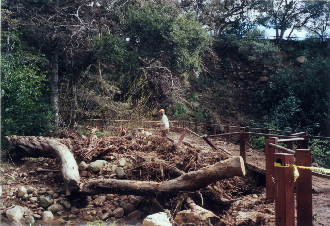 Dave Kershaw at Mission Dam clearing debris left by February 17 2017 rainstorm